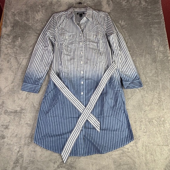 Lands' End Dresses & Skirts - Lands' End Shirt Dress Women S 6-8 Blue White Striped Ombre Belted Cotton 521752